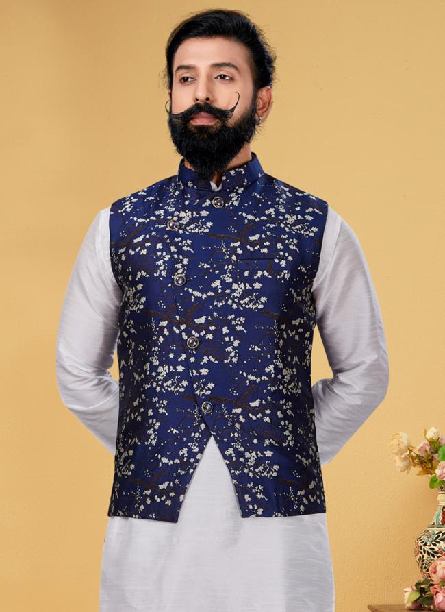 Heavy Jacquard Neavy Blye Festival Wear Embroidery Work Readymade Men's Waist Coat